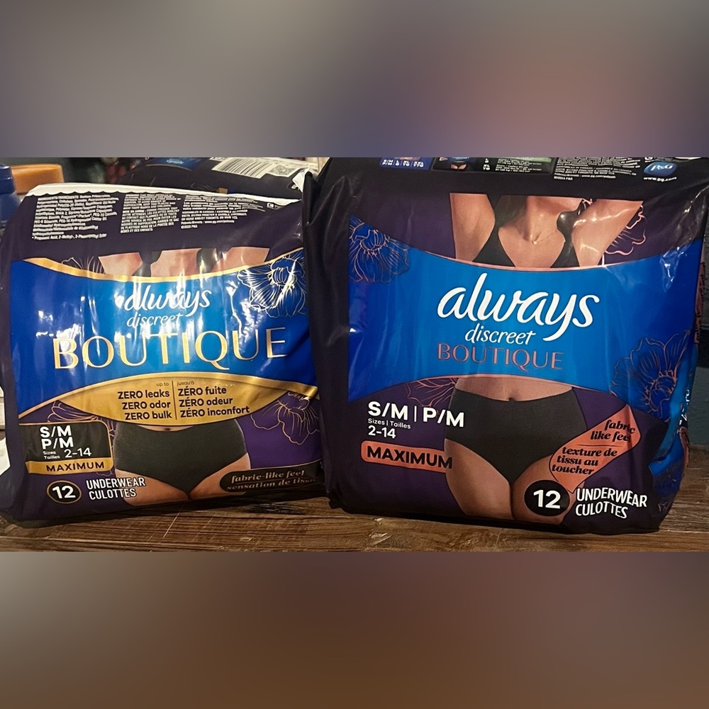 Always Discreet Boutique Black Cloth Like Disposable Underwear Adult Diapers x 2